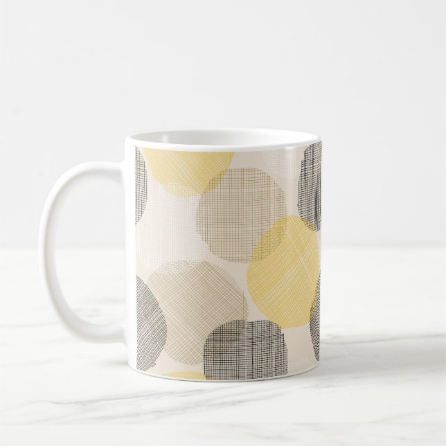 Seamless geometric pattern with pink circles coffee mug (Left)