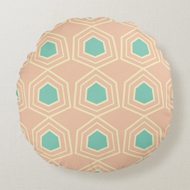 Seamless geometric pattern with teal pentagons round pillow (Front)