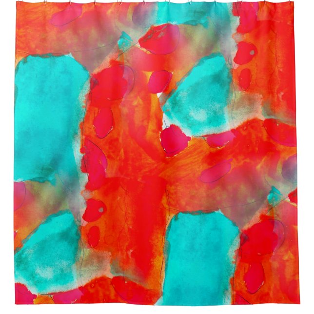 Seamless giraffe,  blue,  orange watercolor artist shower curtain (Front)