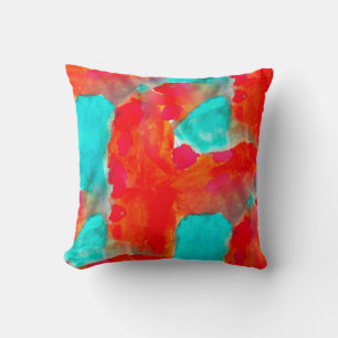 Seamless giraffe, blue, orange watercolor artist throw pillow