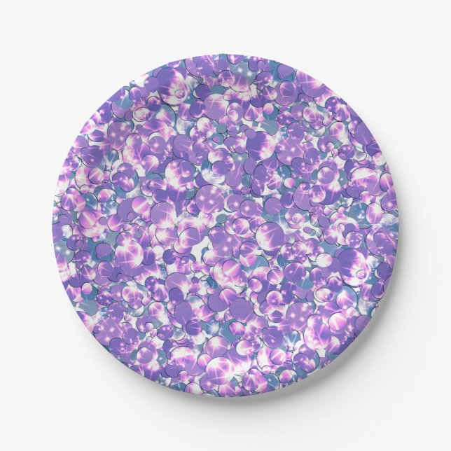 Seamless glitter sequin sparkle violet silver patt paper plates (Front)