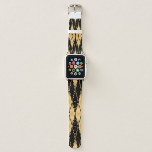 Seamless gold and black shapes pattern apple watch band (Front)