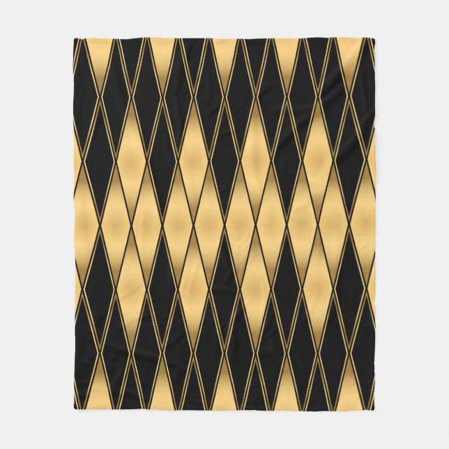 Seamless gold and black shapes pattern fleece blanket (Front)