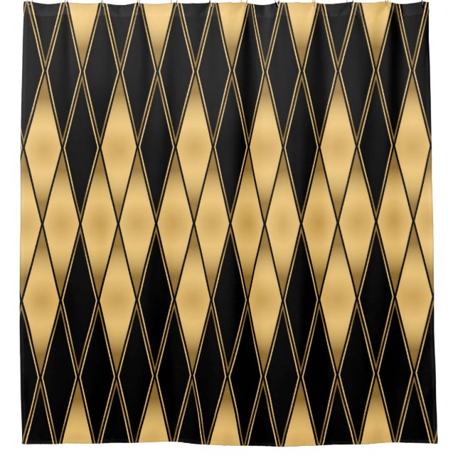 Seamless gold and black shapes pattern shower curtain (Front)