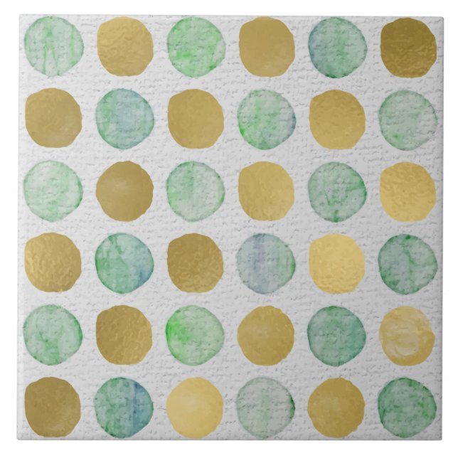 Seamless Gold and Teal Circle Pattern Ceramic Tile (Front)