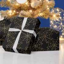 Seamless Gold Foil and Black Cobwebs Halloween Wrapping Paper