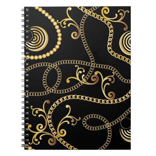 Seamless golden chain pattern fashion,  Illustrati Notebook (Front)