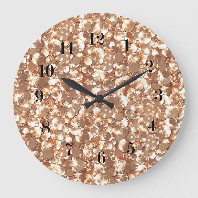 Seamless golden gold bronze glittery sparkles glit large clock (Front)