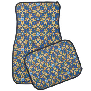 Seamless golden pattern with blue gems 1 car floor mat