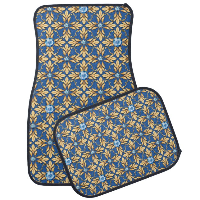 Seamless golden pattern with blue gems 1 car floor mat (Set)