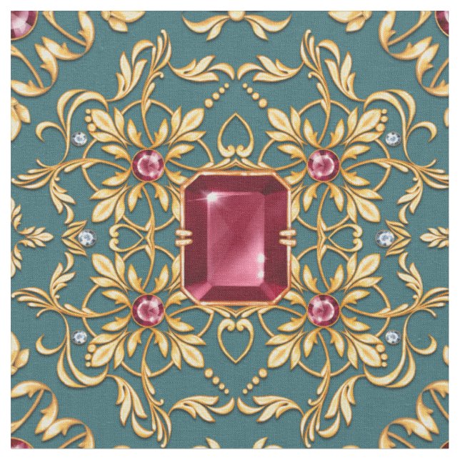 Seamless golden pattern with ruby fabric (Close Up)