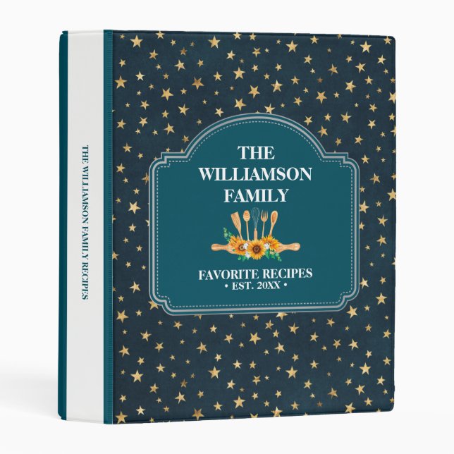 Seamless Golden Stars Pattern Cookbook  Mini Binder (Front/Spine)