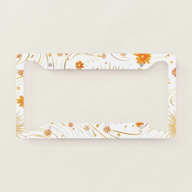 Seamless Golden Sun & Rays - with Abstract Star License Plate Frame (Front)