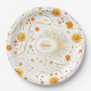 Seamless Golden Sun & Rays - with Abstract Star Paper Plates
