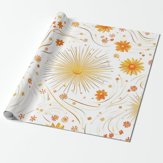 Seamless Golden Sun & Rays - with Abstract Star Wrapping Paper (Unrolled)