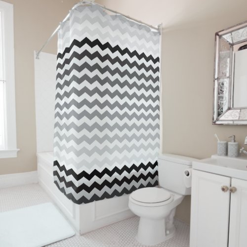 Seamless Gradient Chevron Pattern on White Shower Curtain