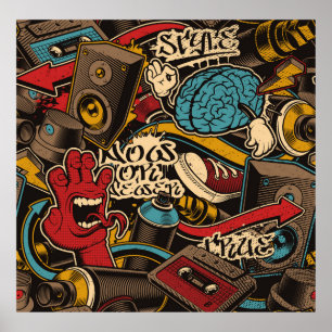 Seamless Graffiti background. Colorful seamless pa Poster