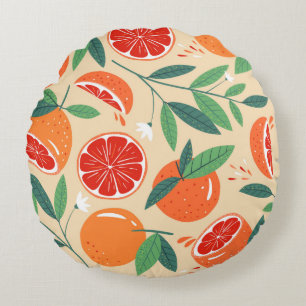 Seamless grapefruit pattern. Modern design. Vintag Round Pillow