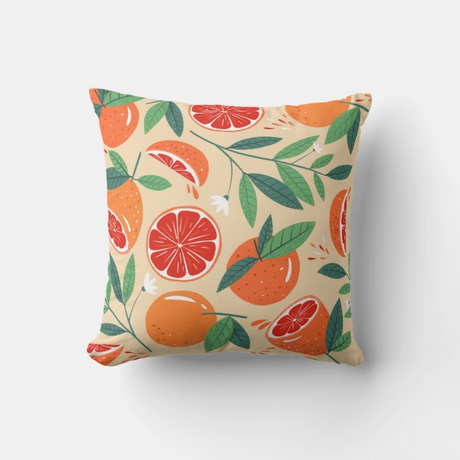 Seamless grapefruit pattern. Modern design. Vintag Throw Pillow (Front)