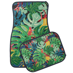 Seamless graphic pattern with leaves monstera and  car floor mat