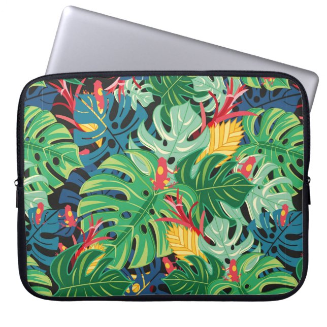Seamless graphic pattern with leaves monstera and  laptop sleeve (Front)