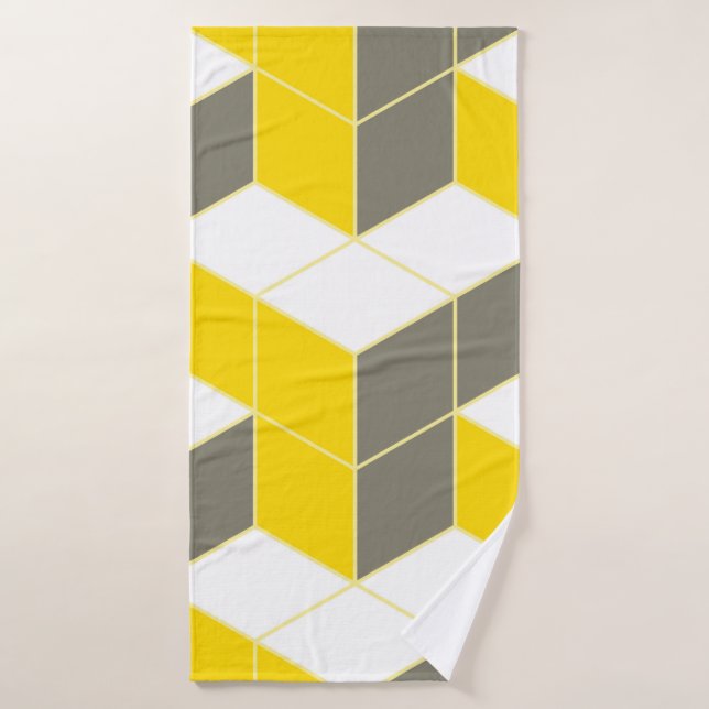 Seamless gray and yellow isometric cubical trident bath towel (Bath Towel)