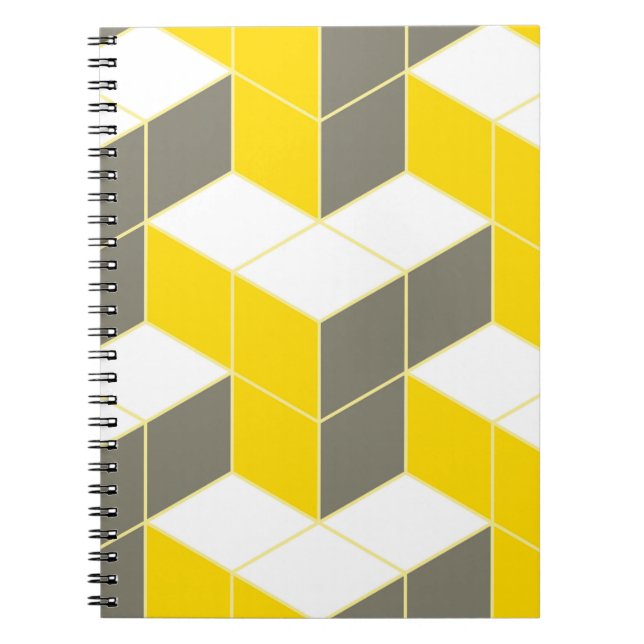 Seamless gray and yellow isometric cubical trident notebook (Front)