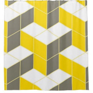 Seamless gray and yellow isometric cubical trident shower curtain