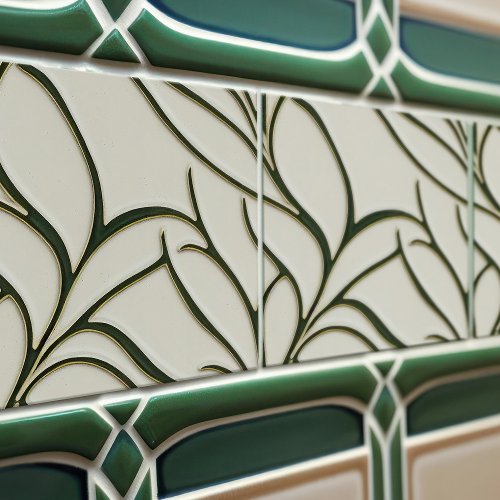 Seamless green and beige cream organic patterns ceramic tile