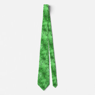 Seamless Green Foil and Black Cobwebs Halloween Neck Tie
