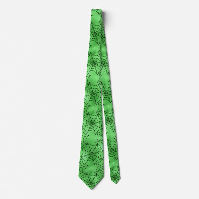 Seamless Green Foil and Black Cobwebs Halloween Neck Tie (Front)