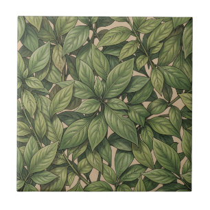 Seamless Green Leaf Botanical Vintage Pattern Ceramic Tile