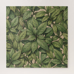 Seamless Green Leaf Botanical Vintage Pattern Jigsaw Puzzle