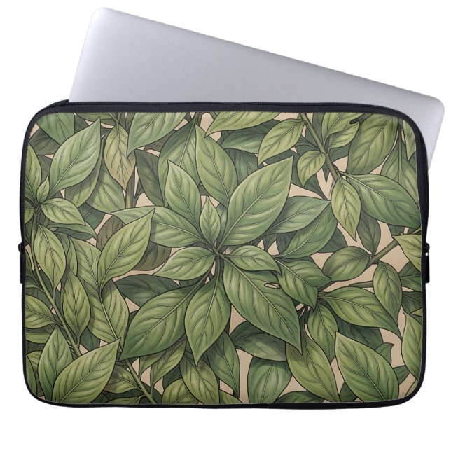 Seamless Green Leaf Botanical Vintage Pattern Laptop Sleeve (Front)