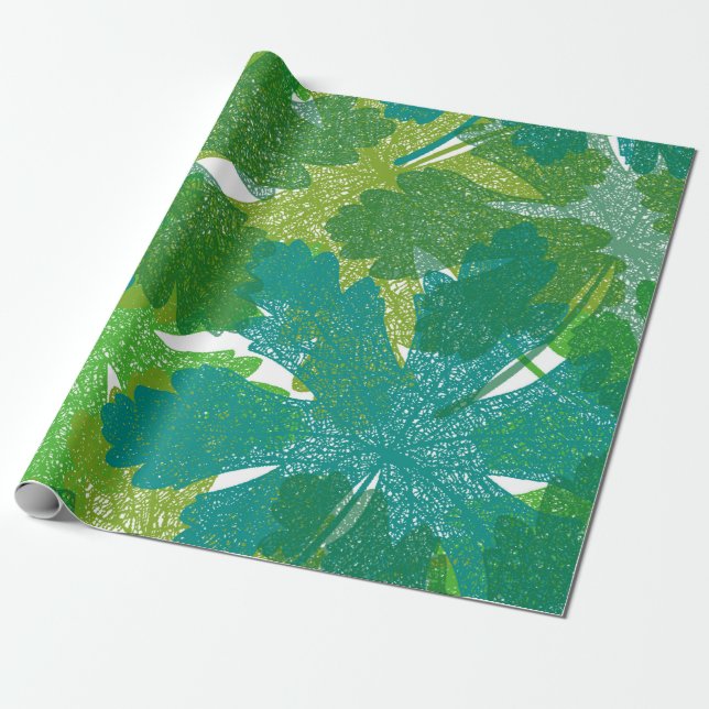 Seamless green leaves pattern wrapping paper (Unrolled)