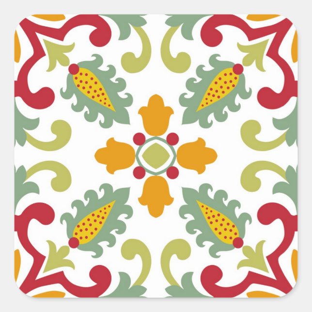 Seamless green ornament tiles square sticker (Front)