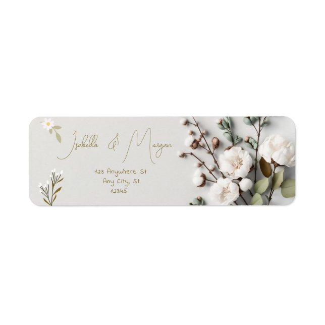 Seamless Green White Elegant Floral Personalized Label (Front)