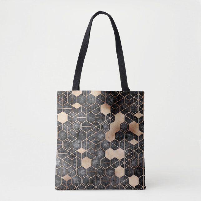 Seamless grungy hexagon pattern isometric geometry tote bag (Front)