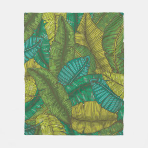 Seamless hand drawn pattern with banana leaves / t fleece blanket