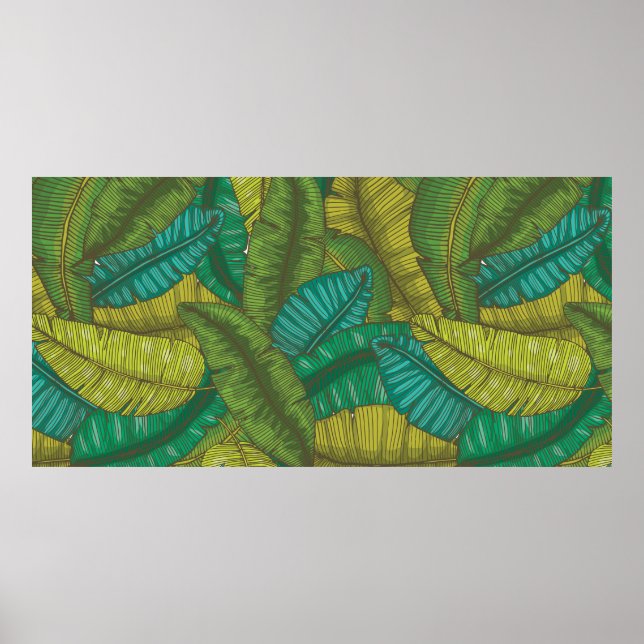 Seamless hand drawn pattern with banana leaves / t poster (Front)