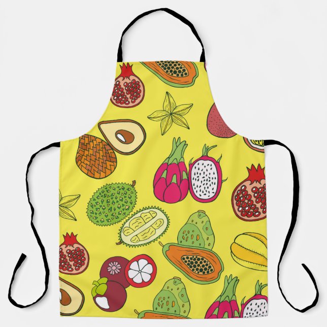 Seamless hand drawn pattern with tropical exotic f apron (Front)