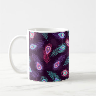 Seamless hand drawn peacock feathers pattern. Vint Coffee Mug