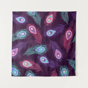 Seamless hand drawn peacock feathers pattern. Vint Tapestry