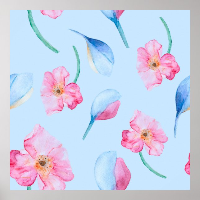 Seamless hand drawn watercolor pattern with pink p poster (Front)