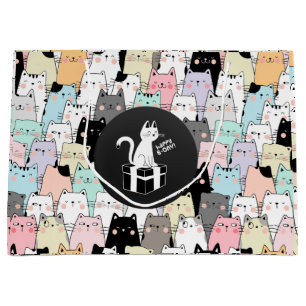 Seamless Illustration Cats Birthday Large Gift Bag