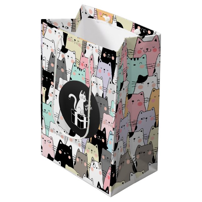 Seamless Illustration Cats Birthday Medium Gift Bag (Front Angled)