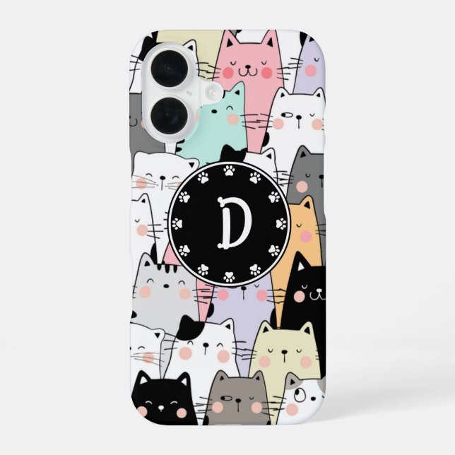 Seamless Illustration Cats Monogram Iphone Case (Back)
