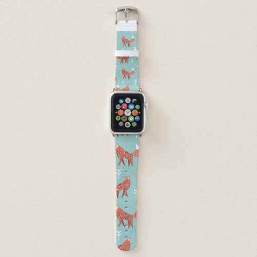 Seamless illustration pattern with cute orange fox apple watch band