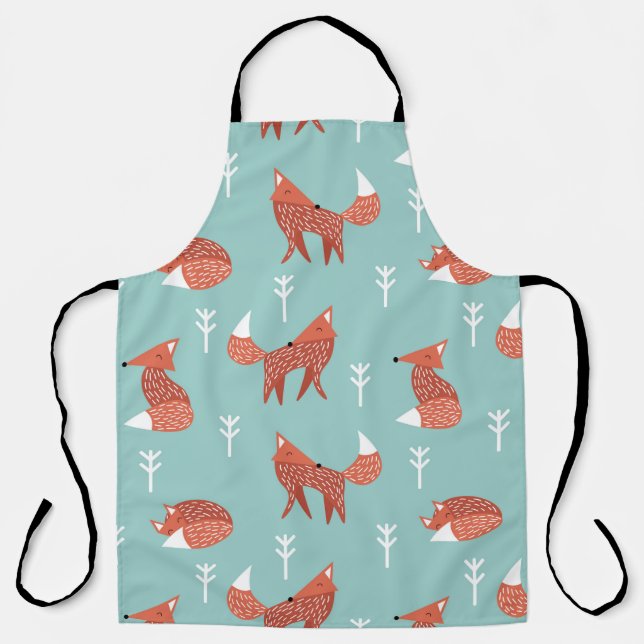 Seamless illustration pattern with cute orange fox apron (Front)