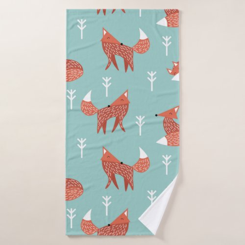 Seamless illustration pattern with cute orange fox bath towel